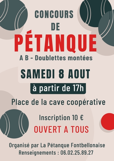 Concours de pétanque : Samedi 08 août 2026