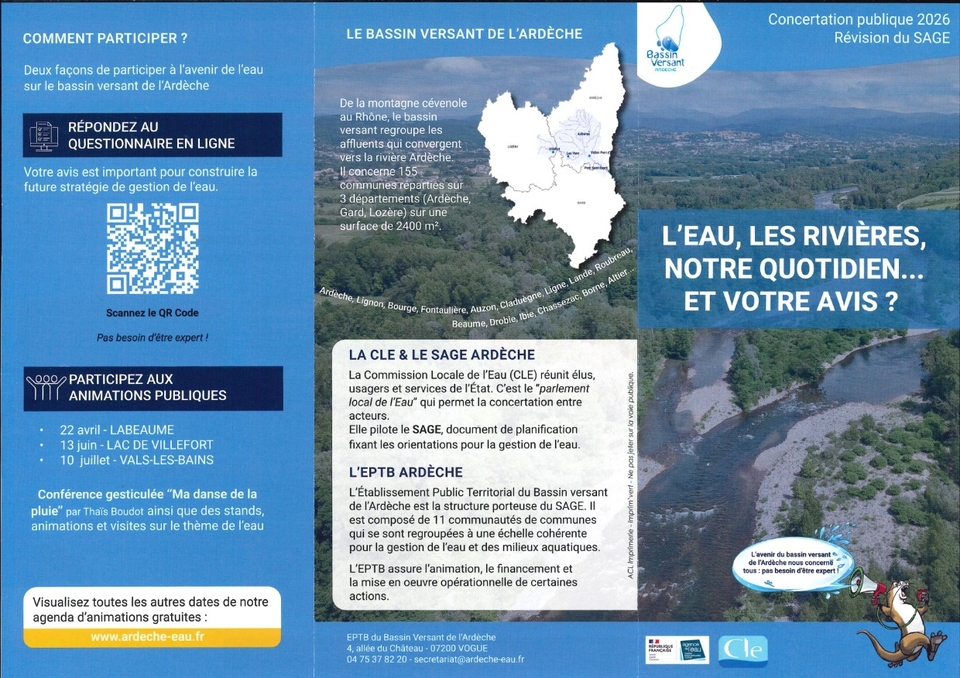 EPTB Bassin Versant de l'Ardèche : Concertation publique 2026