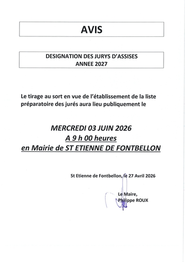 Désignation des Jurys d'Assises pour l'année 2027