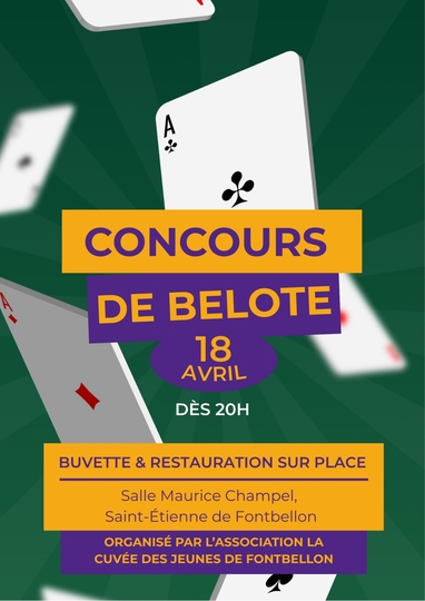 Concours de Belote organisé par La Cuvée des Jeunes de Fontbellon : Samedi 18 avril 2026 - 20h