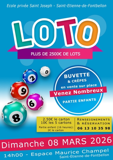 LOTO de l'école Saint Joseph : dimanche 8 mars 2026