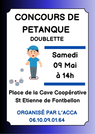 Concours de pétanque organisé par l'ACCA : samedi 9 mai 2026 - 14h