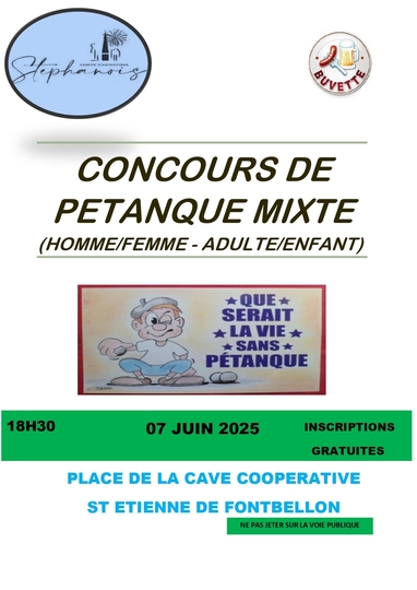 Comité d'Animations Stéphanois : Concours de pétanque mixte Samedi 7 Juin 18h30
