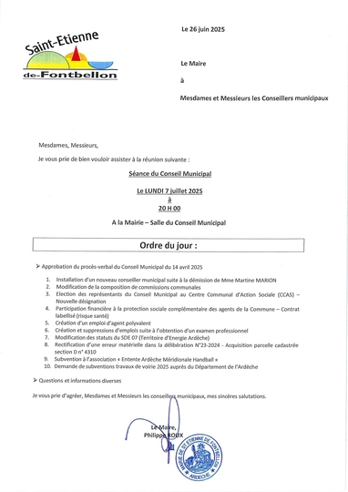 CONSEIL MUNICIPAL : Lundi 7 Juillet 2025