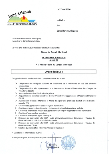 Prochain Conseil Municipal : vendredi 05 juin 2026 - 18h