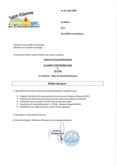 Prochain Conseil Municipal : Lundi 7 septembre 2026