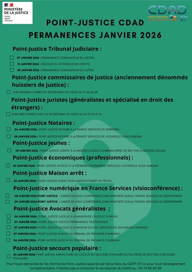 POINT JUSTICE : PERMANENCE JANVIER 2026
