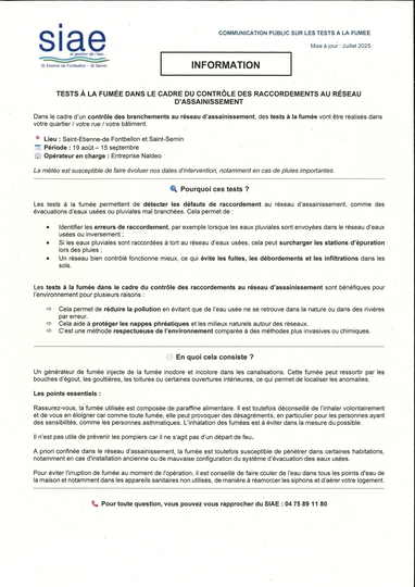 SIAE : tests à la fumée - contrôle des raccordements au réseau