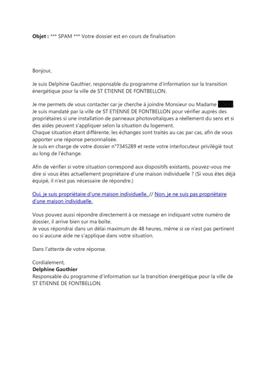 Attention : Message frauduleux !